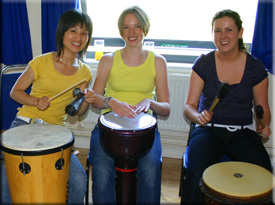 drumming up energy and beating out stress with drums, shakers and bells
